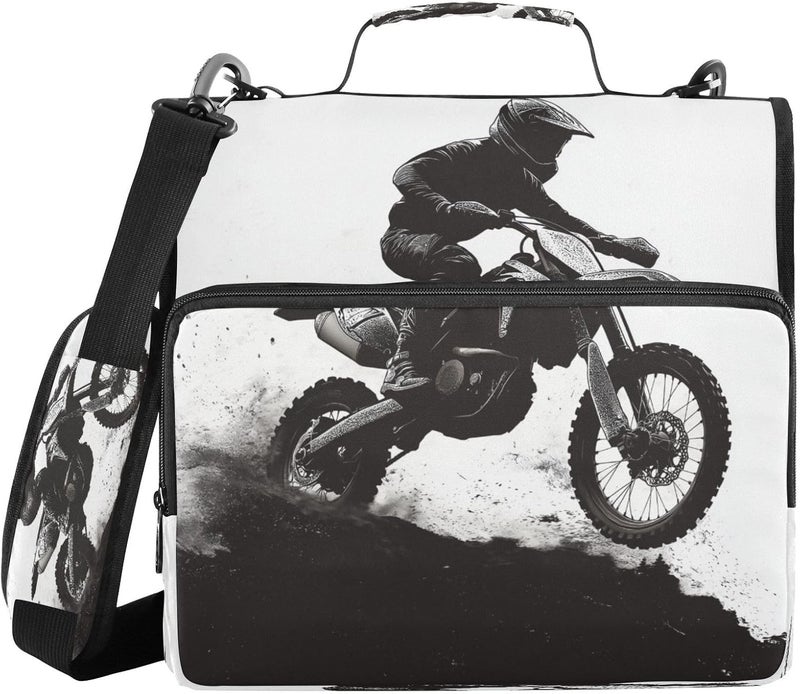 KEEPREAL Motocross Rider Zipper Binder for School with Shoulder Strap & Extra Pockets - 1.5 Inch 3-Ring Binder Holds 500+ Sheets, Textbooks, Laptop - Image 1